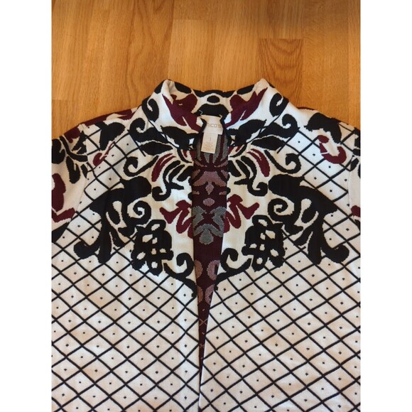 Chicos Cardigan Sweater Womens Size 1 Long Sleeve Contrast Scroll Open Front - Picture 3 of 10
